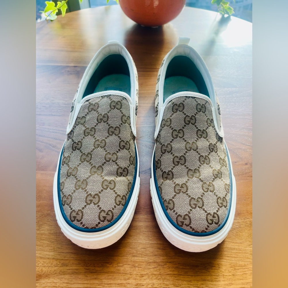 GUCCI Men's Tennis 1977 Slip Ons - "Beige Ebony" - Size 8 - Picture 2 of 8